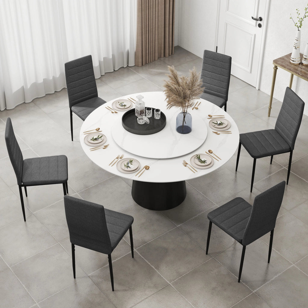 Set di 6 Sedie da Pranzo Imbottite in Tessuto con Schienale Alto e Gambe in Metallo 41x50x97 cm Grigio ¨C Minimal