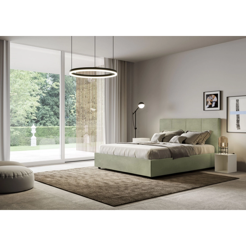 Letto imbottito Matrimoniale 160x190 cm Mika - Con rete,Microfibra,Tè verde