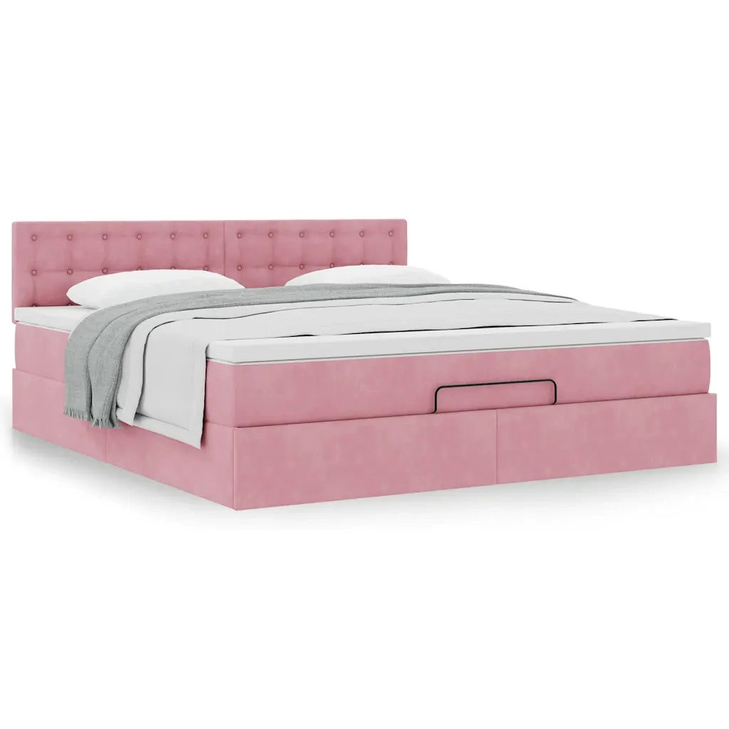 Struttura Letto Pouf con Materasso Rosa 180x200 cm in Velluto 3311938