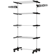Stendibiancheria a 5 ripiani, pieghevole, con sistema one-click, 142 cm x 55 cm x 172 cm, nero + argento