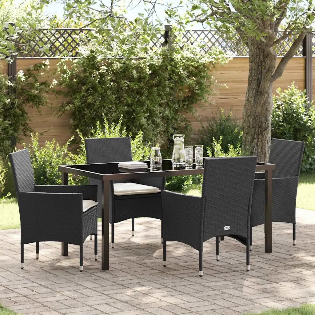 Set da Pranzo per Giardino con cuscino 5 pcs Nero polyrattan