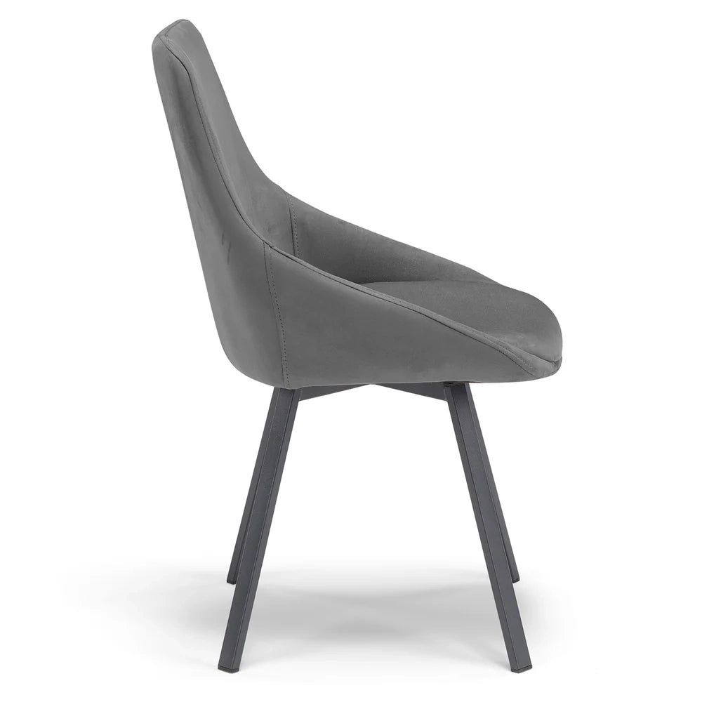Set 6 sedie imbottita per sala da pranzo ASIA, design moderno, gambe in metallo finitura antracite, rivestimento in tessuto idrorepellente effetto scamosciato colore Grigio Fumo