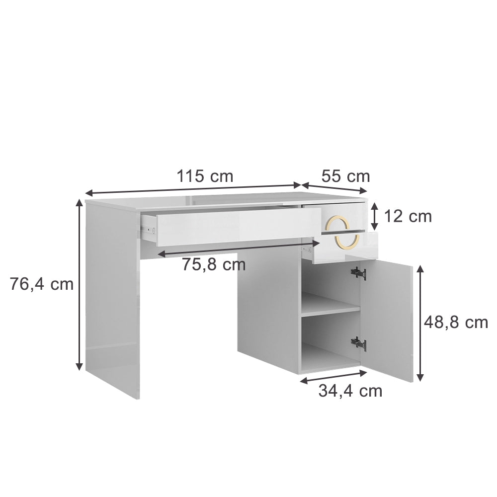 Vicco Scrivania Bianco lucido 115 x 55 cm con 3 cassetti