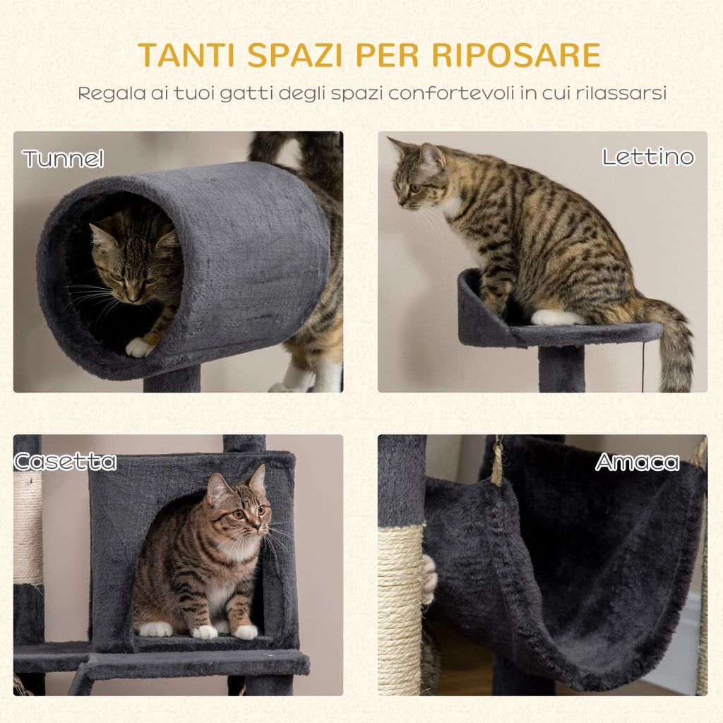 Albero per Gatti con Tiragraffi e Letto ¨C Zephmum ¨C Grigio Scuro 48x48x125 cm