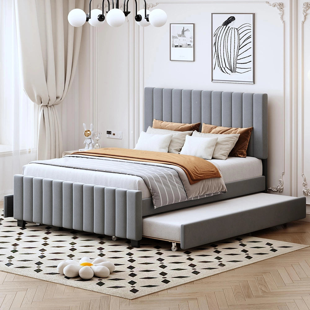 Letto 140x190cm?- Xylo - gigogne 2 cassetti velluto grigio