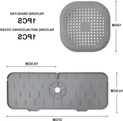 Mat di silicone per rubinetto con zeef per scarico - Cattura gocce pieghevole - Protezione da gocce di acqua per cucina - Grigio