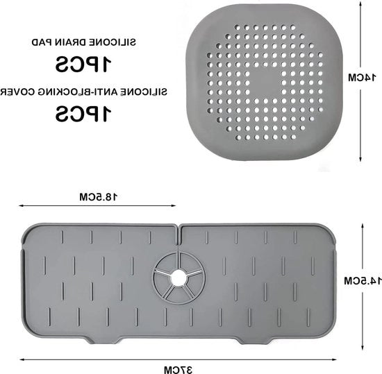 Mat di silicone per rubinetto con zeef per scarico - Cattura gocce pieghevole - Protezione da gocce di acqua per cucina - Grigio