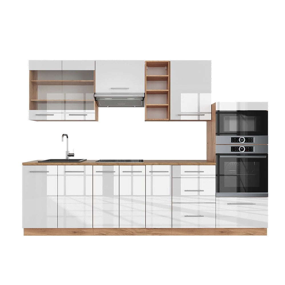 Cucina componibile Fame-Line Bianco lucido/Rovere dorato 280 cm, PL Rovere Vicco