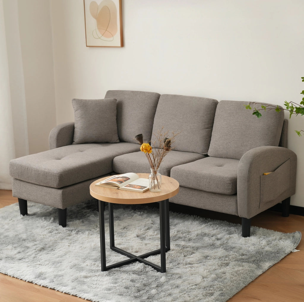 Divano angolare modulare 166x118x77 cm con chaise longue; imbottitura in foam; grigio scuro antico