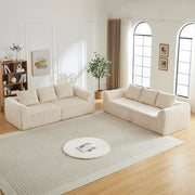 Divano modulare in velluto a coste con linee curve e seduta extra larga senza montaggio, beige chiaro per soggiorno