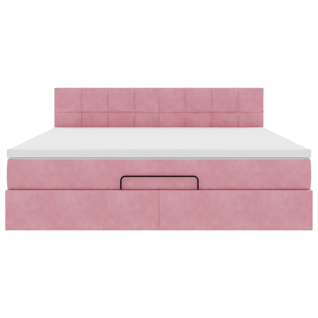Pouf Letto con Materasso e LED Rosa 180x200cm in Velluto