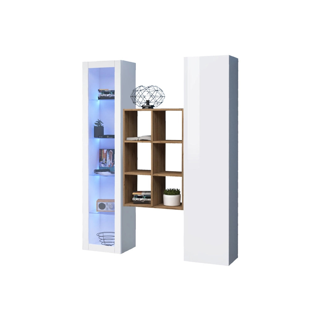 Madia Gastone, Credenza 8 Ripiani Made in Italy, 30x40x180h cm Bianco Acero