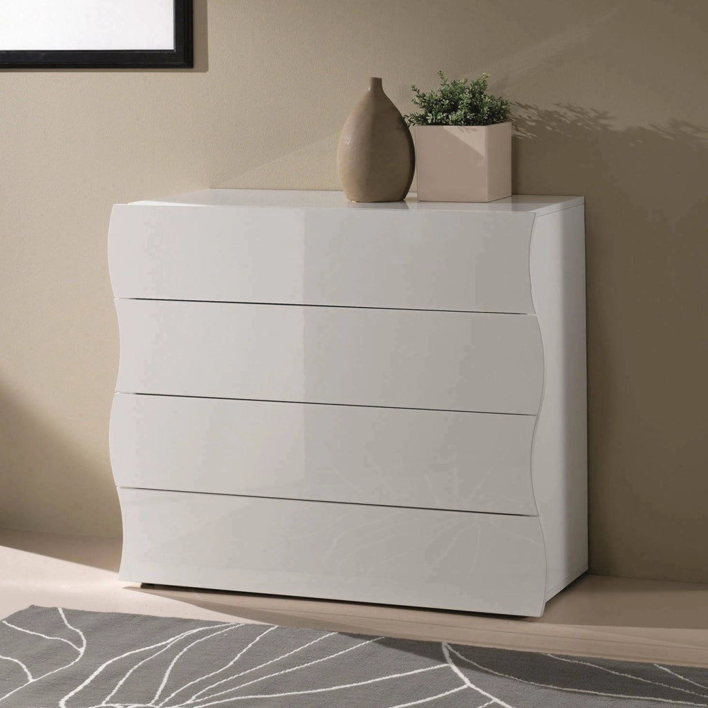 Cassettiera Hecate, Settimanale 4 cassetti, ComÒ² per camera da letto, 100% Made in Italy, cm 98x40h82, Bianco lucido