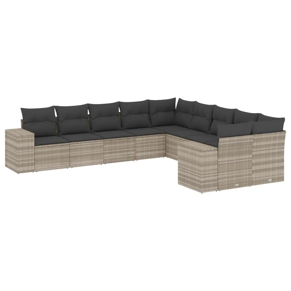 Set Divano Giardino 10 pz con Cuscini Grigio Chiaro Polyrattan 3255449