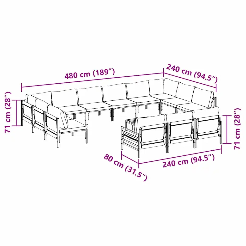 Set Divano da Giardino con cuscino 14 pcs Nero Acciaio 3379029