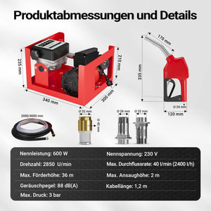 Pompa autoadescante per trasferimento diesel gasolio 230V/600W 40l/min Pistola automatica