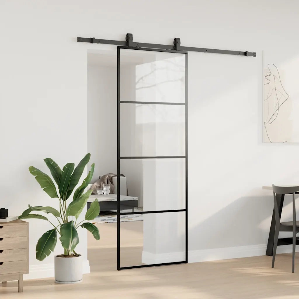 Porta Scorrevole con Ferramenta Nera 76x205 cm in Vetro ESG