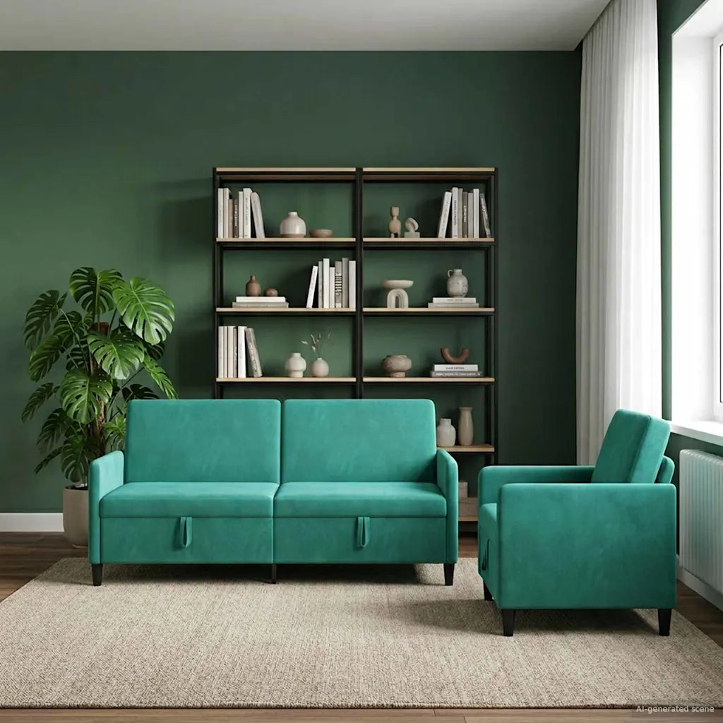 Set di Divani con Storage 2 pz Turchese Poliestere 3429256