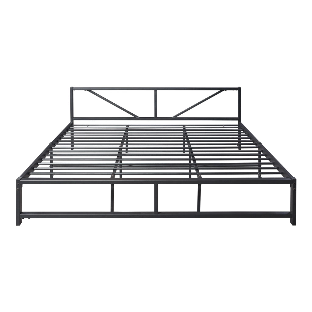 Letto in Metallo con Materasso a Schiuma Fredda 180 x 200 cm Letto Matrimoniale/King Size con Testiera Decorativa Letto in Stile Classico/Moderno - Nero