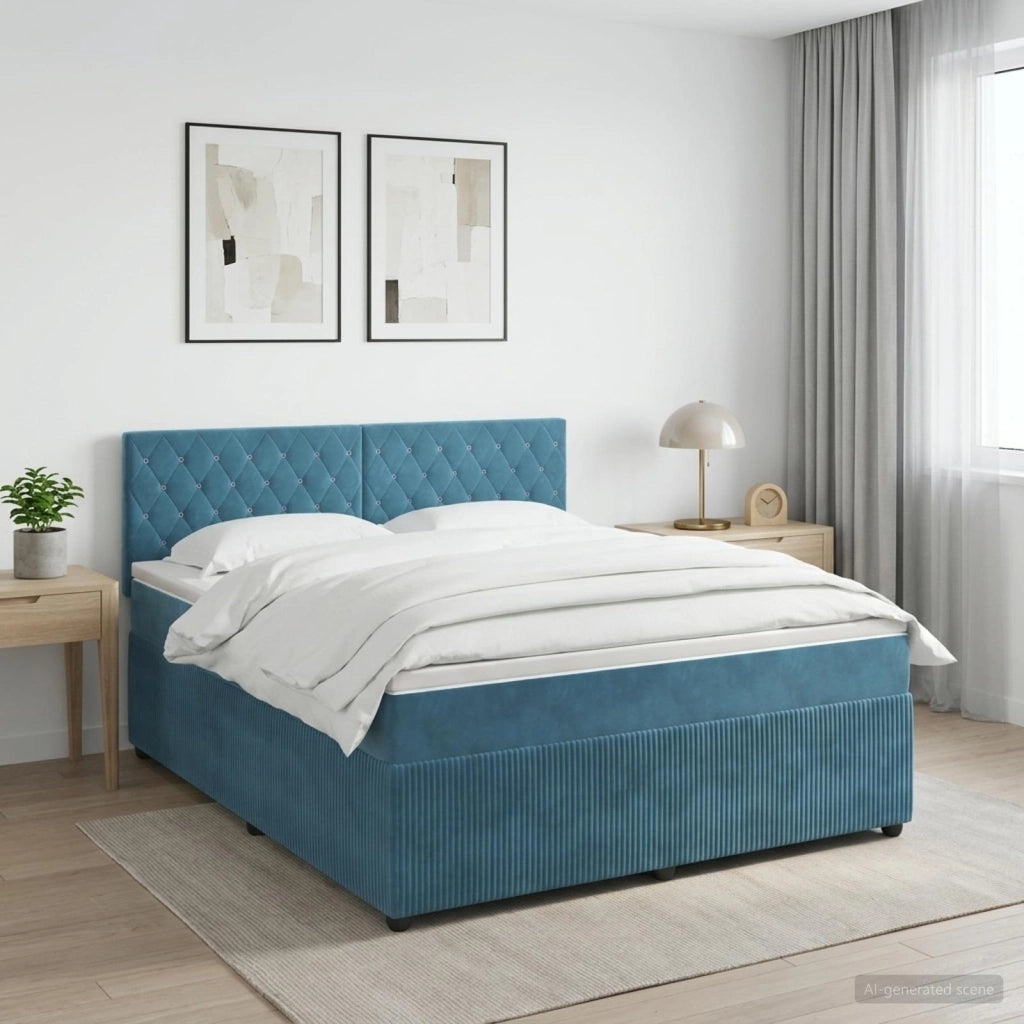 Letto box spring con materasso Blu Scuro 160 x 200 cm Velluto 3451707
