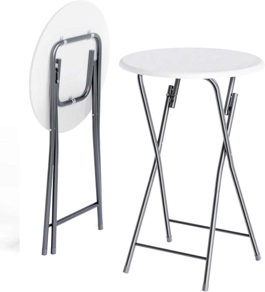 ® Set 2 Tavoli da Bar Pieghevoli 110cm Ø 60cm Tavolino Appoggio Tavolo da Cocktail Alto Rotondo Giardino Bianco