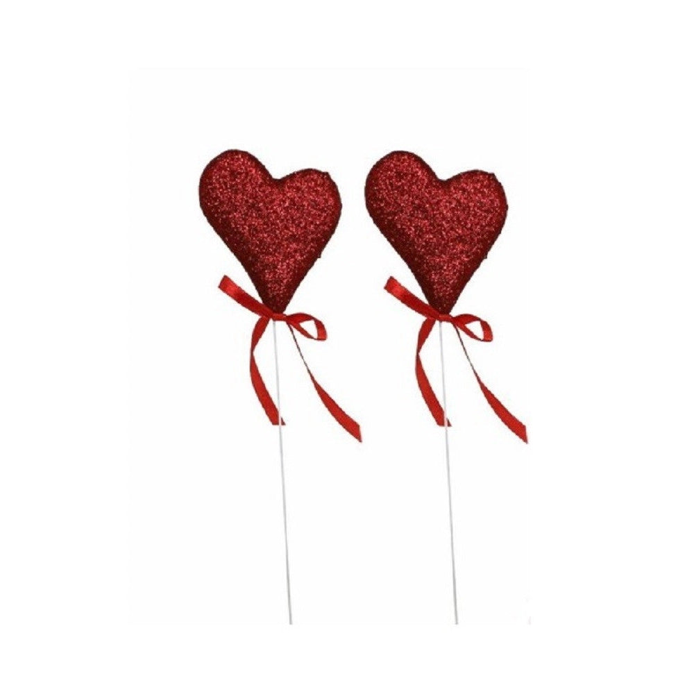 Trade Shop - Set 4 Pz Cuori In Polistirolo Con Stand Cuore Glitterato 7cm San Valentino 68270 -