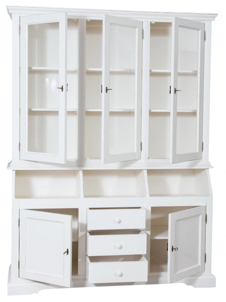 Biscottini Libreria Country in legno massello di tiglio finitura bianca anticata L172xPR50xH226 cm. Made in Italy
