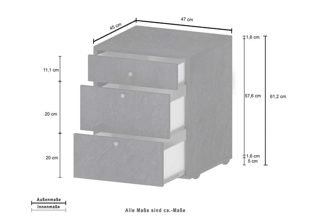 Cassettiera 3 Cassetti 47x45x61,2 cm Selina Report Grigio