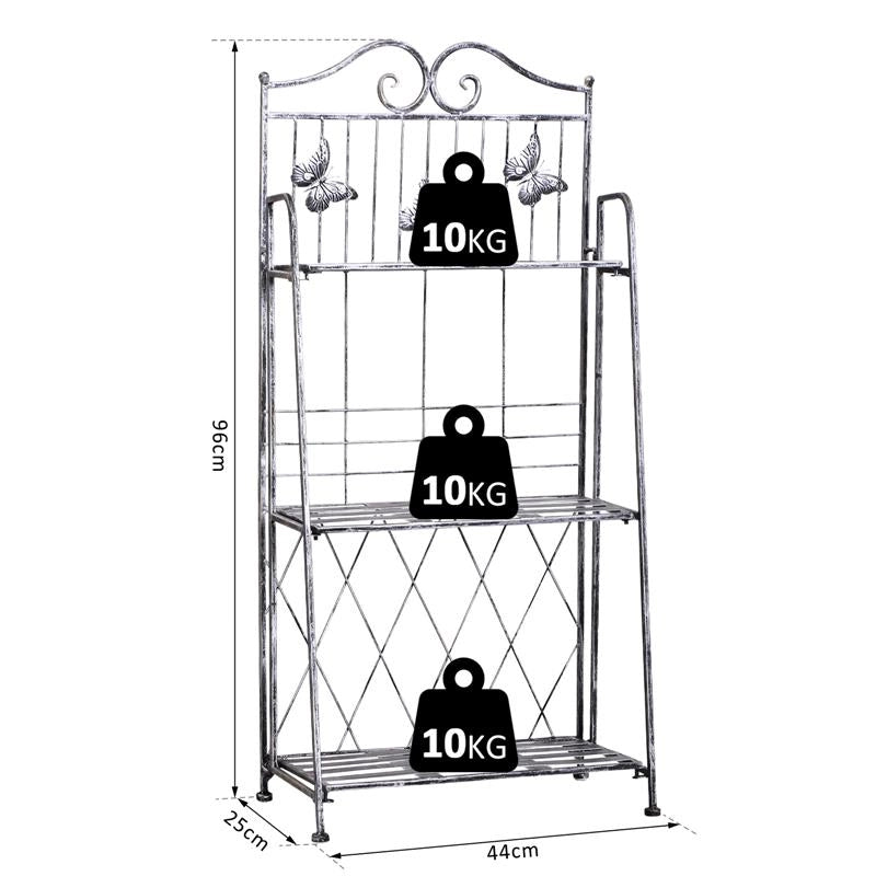 FIORIERA SCAFFALE CON FARFALLE E 3 RIPIANI  44 X 25 X 96 CM  COLOR GRIGIO ARGENTO