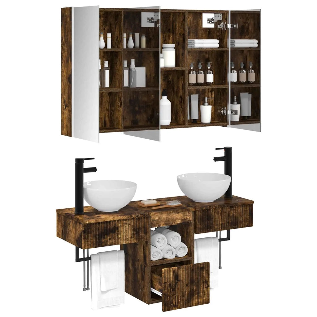 Set di Armadi da Bagno 4 pcs Rovere Fumo 103,5 x 15,5 x 70 cm 3406267