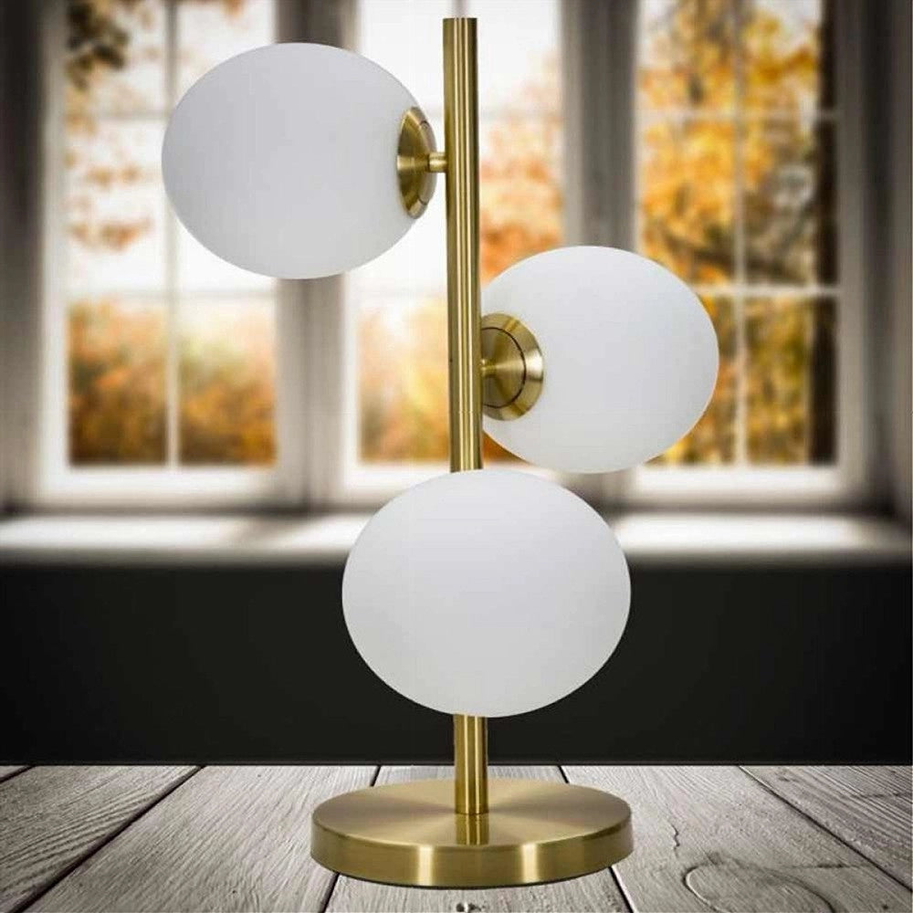 Trade Shop - Lampada Da Tavolo G9 Minimalista Bronzo Con 3 Sfere Piantana Terra Con Stelo D33 -