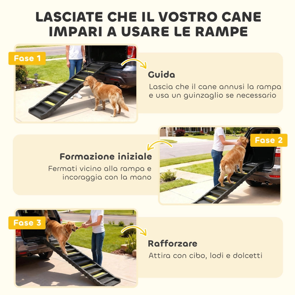 Scaletta per Cani Pieghevole per Auto da Viaggio a 10 Gradini Antiscivolo Capacità 68 kg in PP e TPR Nero