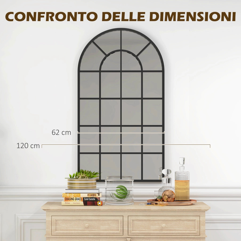 Specchio ad Arco per Parete ¨C zephmum ¨C Vetro e Metallo Nero 62x2.5x110 cm