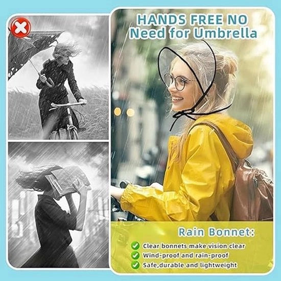 Regolabaricatore per donna 4 pezzi con parasole, cappello da pioggia trasparente e impermeabile, cappello da pioggia in plastica per donna (doppio strato)
