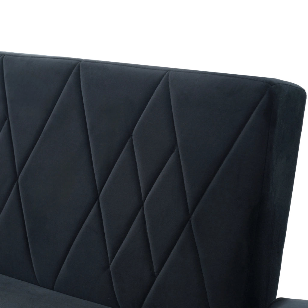 Divano letto a 2 posti in velluto nero; schienale e braccioli regolabili; 180x75x82 cm