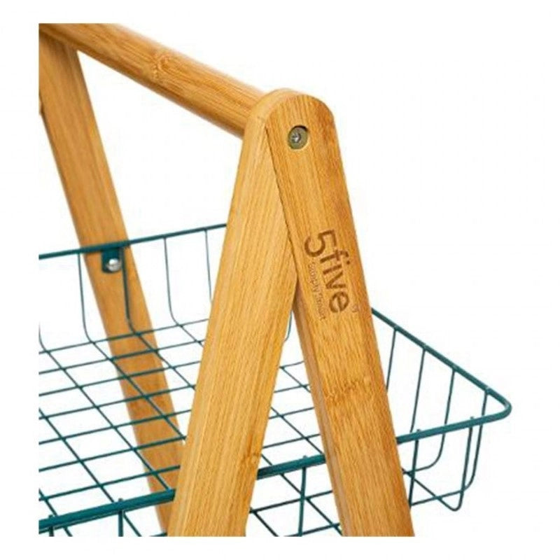 Carrello da cucina moderno in bamboo 3 ripiani petrolio con ruote 54,5x35,5x h88 cm
