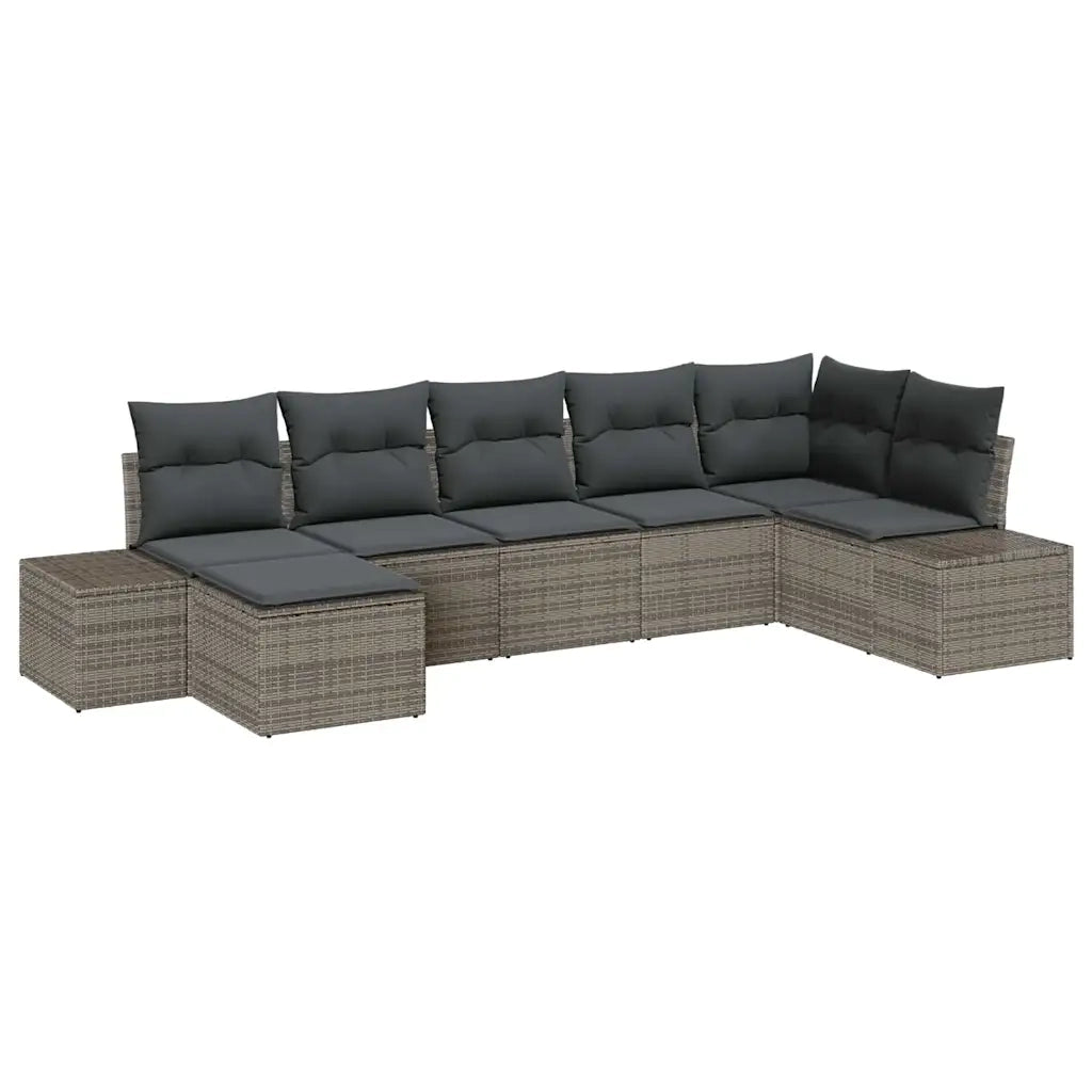 Set Divano da Giardino con cuscino 7 pcs Grigio Poly Rattan