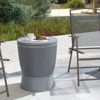 Tavolo da Giardino 3 in 1, Tavolo da Cocktail con Secchio per Ghiaccio, Piano Telescopico per Giardino, Ø 49 x 58-84 cm, Grigio