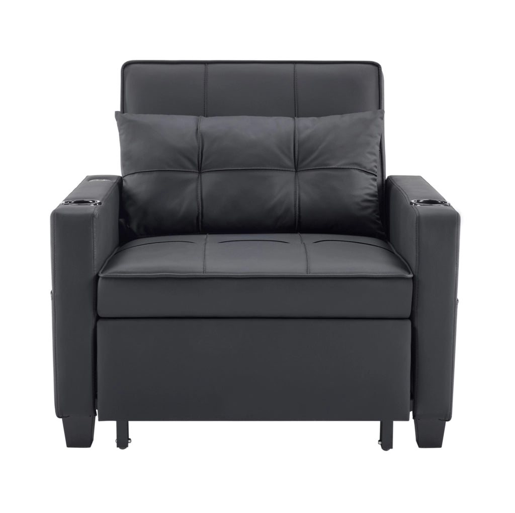 Divano letto 74x87x84 cm 3 in 1 con schienale regolabile in legno e metallo nero