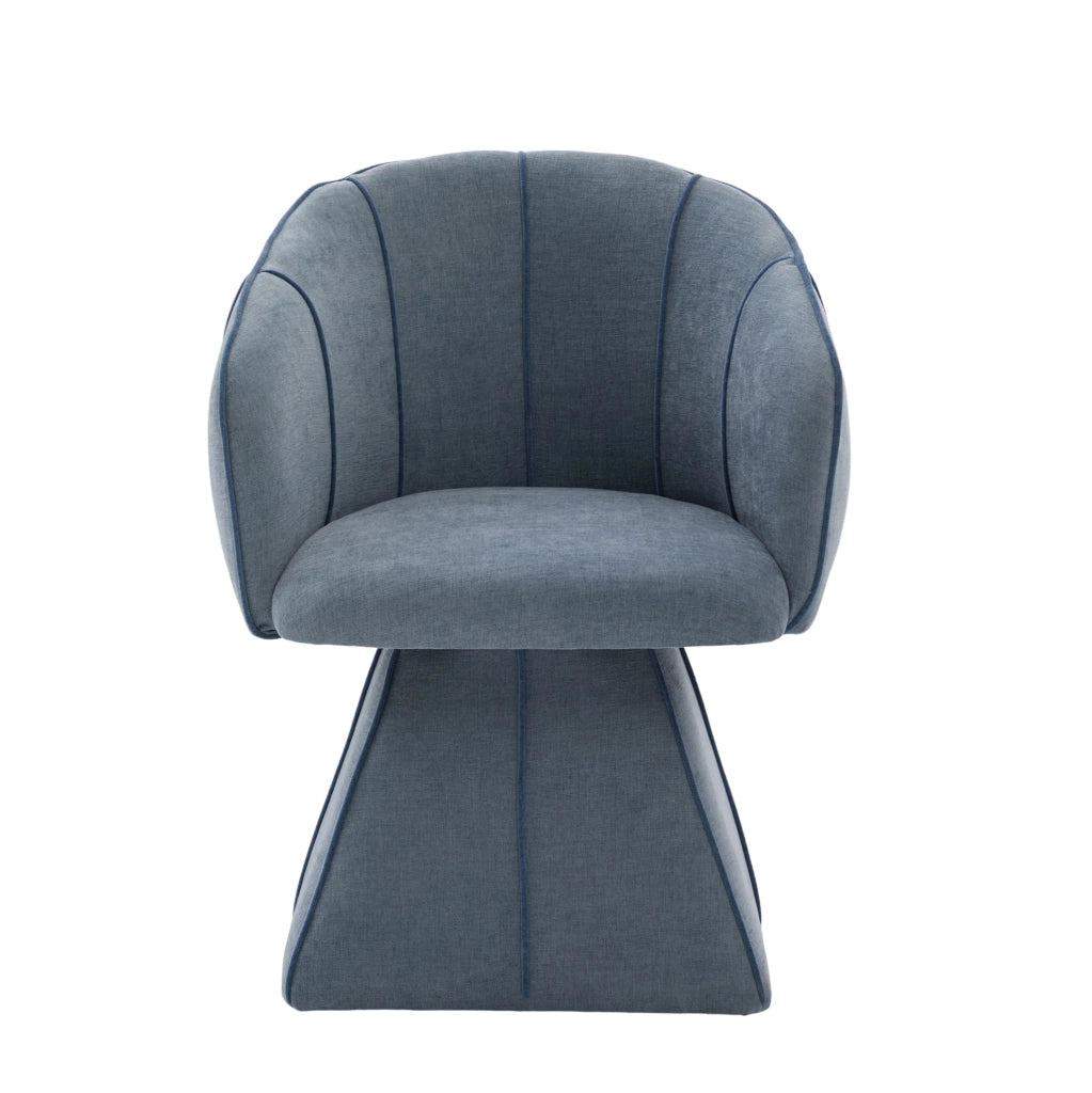 Poltrona girevole 360° in ciniglia blu con schienale alto e braccioli