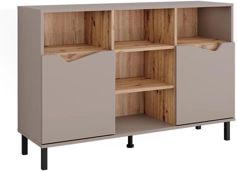 Credenza Marelle, Greige/rovere artigianale, 120 x 81.3 cm con 2 porte