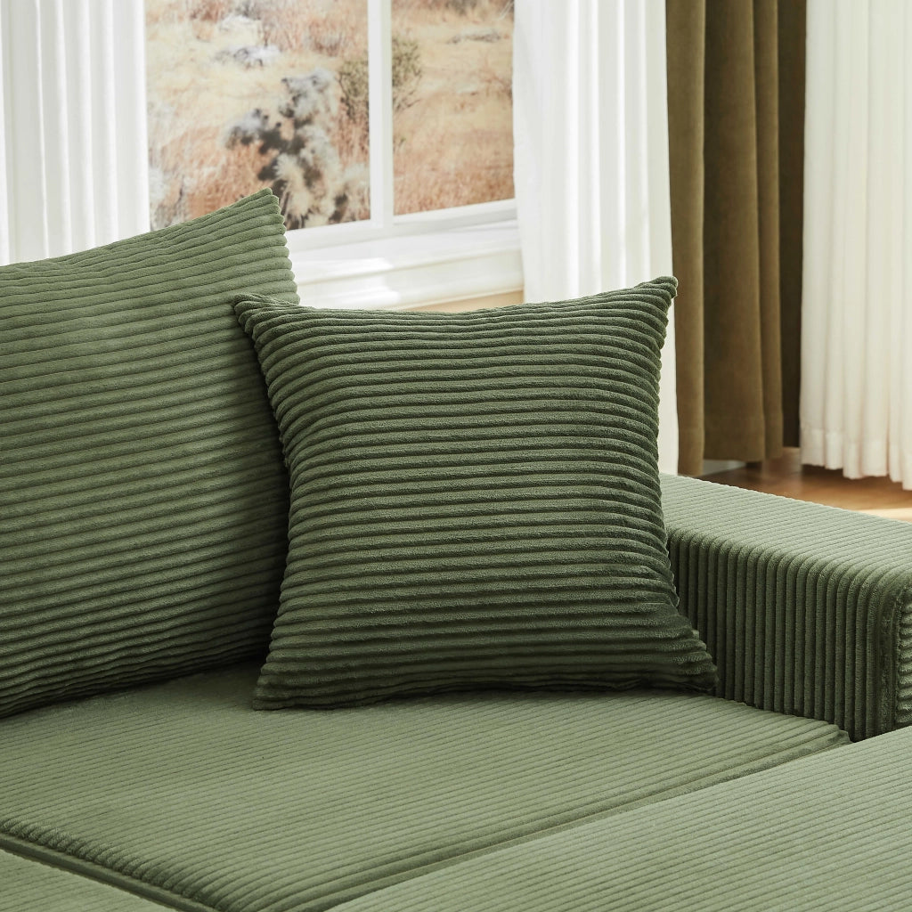 Divano modulare convertibile in letto con base antiscivolo e rivestimento in velluto a coste verde 259,5 × 96 × 80 cm