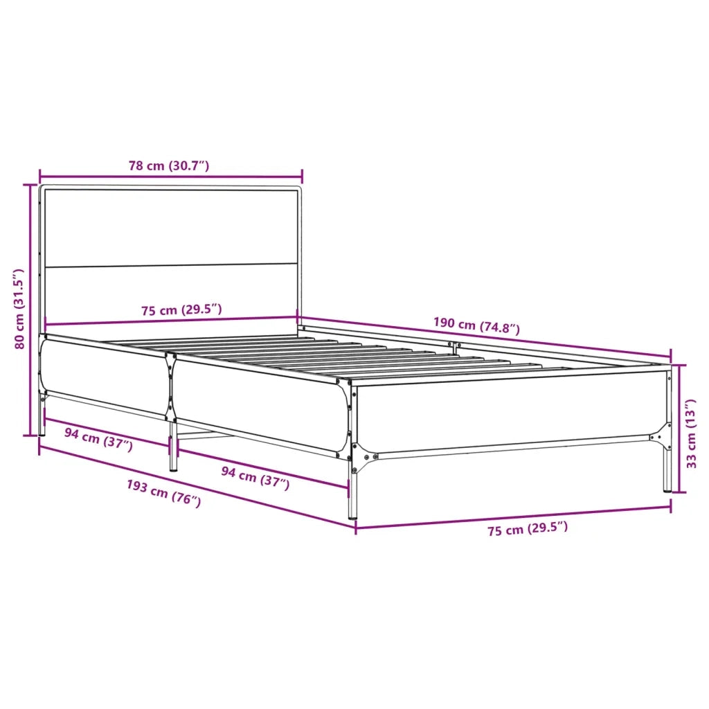 Giroletto-Struttura Letto Rovere Fumo 75x190 cm in Legno Multistrato e Metallo 580825