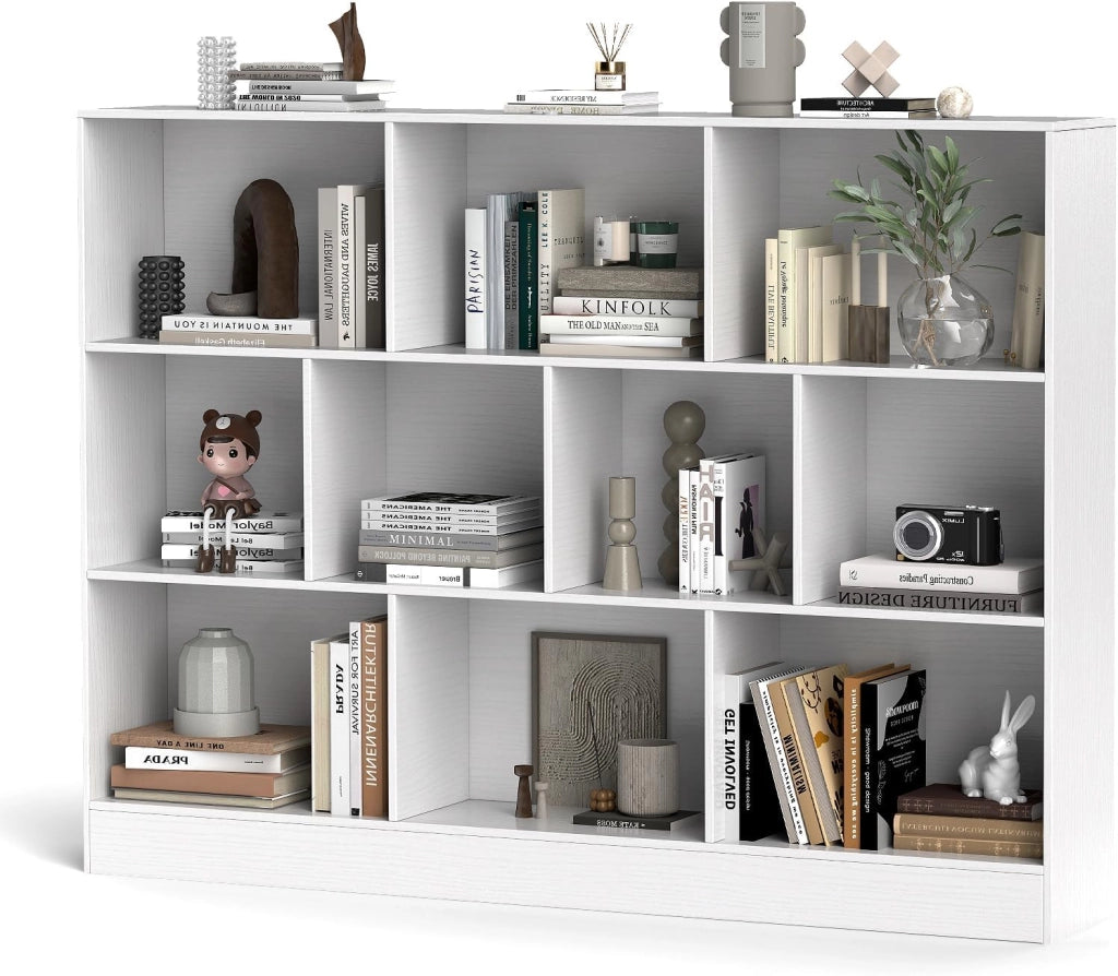 Libreria Aperta con 10 Scomparti, Libreria a 3 Livelli con Dispositivo Antiribaltamento, Mobile di Stoccaggio, Scaffale per Soggiorno, Ufficio (Naturale, 120 x 24 x 104 cm)