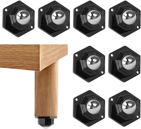 Ruote a sfera per mobili, 8 pezzi di ruote a sfera per mobili, ruote a sfera 360° cardaniche, ruote a sfera pesanti per il trasporto di mobili, merci (nero)