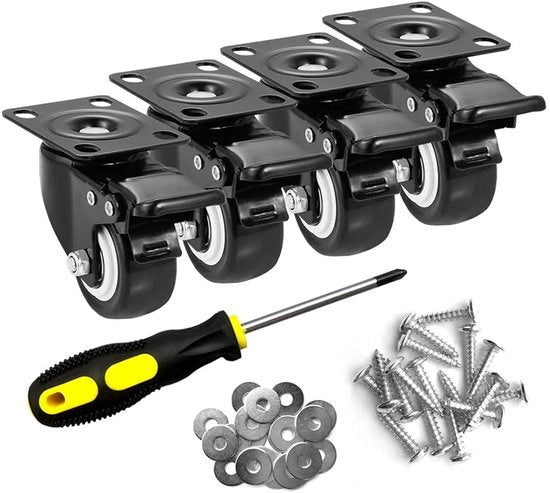 4 ruote con freno, 50 mm per mobili, ruote per trasporto con chiave, vite, anello, ruote per mobili, ruote pesanti per mobili su pallet, carico massimo 200 kg, nero