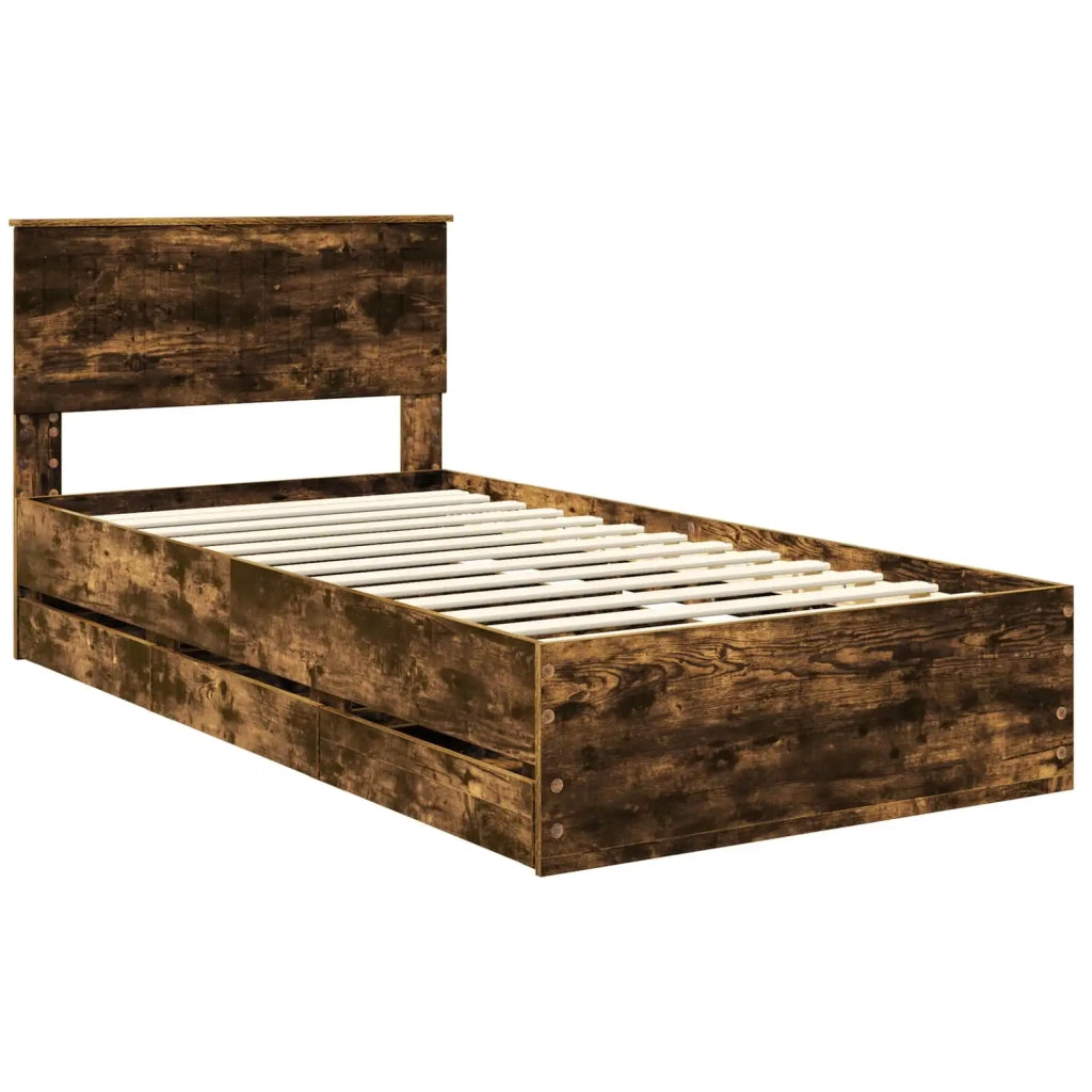 Struttura del letto con cassetto Rovere fumé 100 x 200 cm 3410739