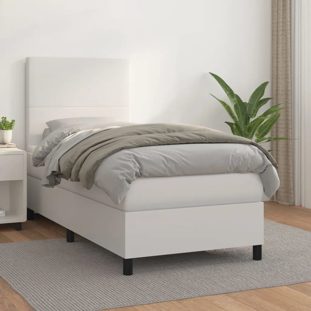Letto singolo | Letto per adulti | Giroletto a Molle con Materasso Bianco 80x200 cm in Similpelle
