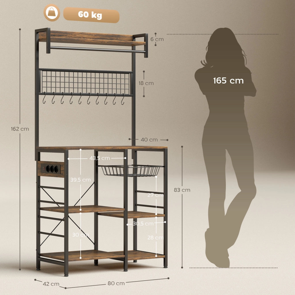 Mobile Cucina con Ripiani e Luci LED ¨C zephmum ¨C Marrone 80x42x162 cm