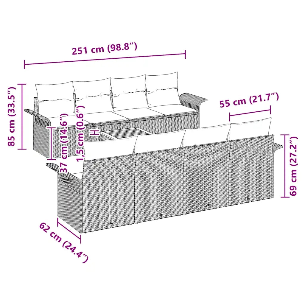 Set Divano da Giardino con cuscino 9 pcs Nero polyrattan 3347303